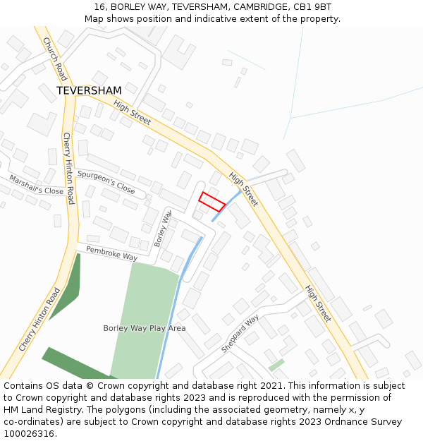 16, BORLEY WAY, TEVERSHAM, CAMBRIDGE, CB1 9BT: Location map and indicative extent of plot