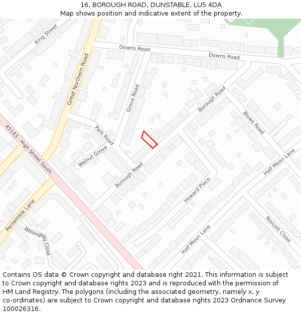 16, BOROUGH ROAD, DUNSTABLE, LU5 4DA: Location map and indicative extent of plot