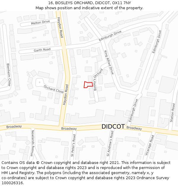 16, BOSLEYS ORCHARD, DIDCOT, OX11 7NY: Location map and indicative extent of plot