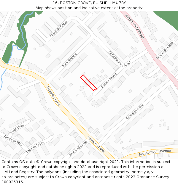 16, BOSTON GROVE, RUISLIP, HA4 7RY: Location map and indicative extent of plot