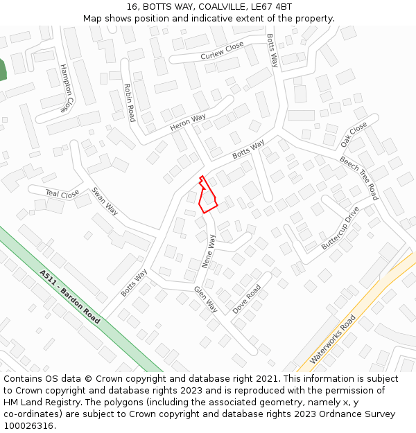 16, BOTTS WAY, COALVILLE, LE67 4BT: Location map and indicative extent of plot