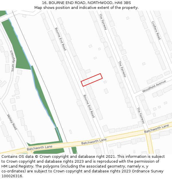 16, BOURNE END ROAD, NORTHWOOD, HA6 3BS: Location map and indicative extent of plot