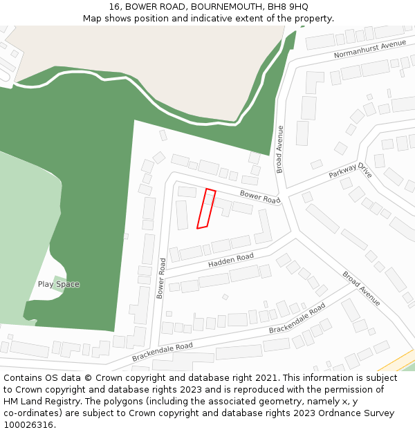 16, BOWER ROAD, BOURNEMOUTH, BH8 9HQ: Location map and indicative extent of plot
