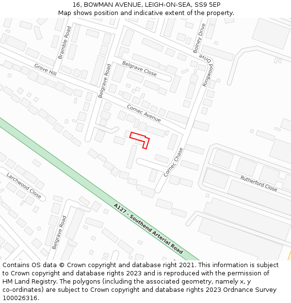 16, BOWMAN AVENUE, LEIGH-ON-SEA, SS9 5EP: Location map and indicative extent of plot