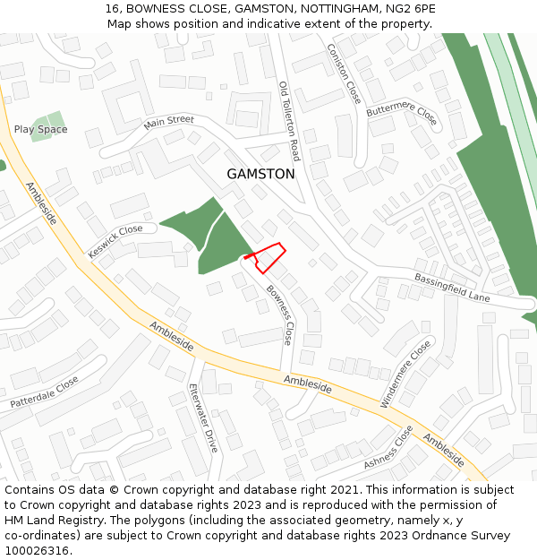 16, BOWNESS CLOSE, GAMSTON, NOTTINGHAM, NG2 6PE: Location map and indicative extent of plot