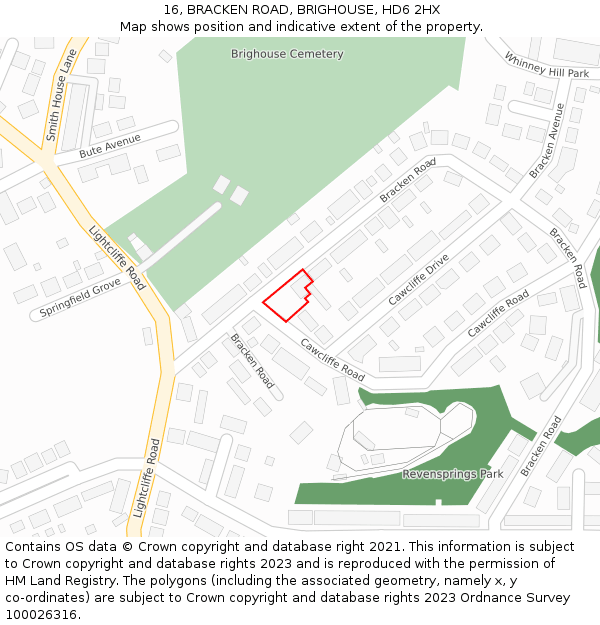 16, BRACKEN ROAD, BRIGHOUSE, HD6 2HX: Location map and indicative extent of plot