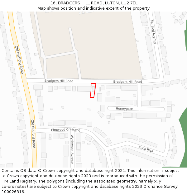 16, BRADGERS HILL ROAD, LUTON, LU2 7EL: Location map and indicative extent of plot
