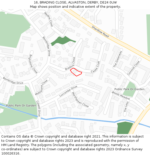 16, BRADING CLOSE, ALVASTON, DERBY, DE24 0UW: Location map and indicative extent of plot