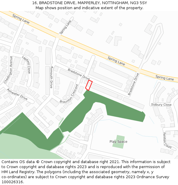 16, BRADSTONE DRIVE, MAPPERLEY, NOTTINGHAM, NG3 5SY: Location map and indicative extent of plot