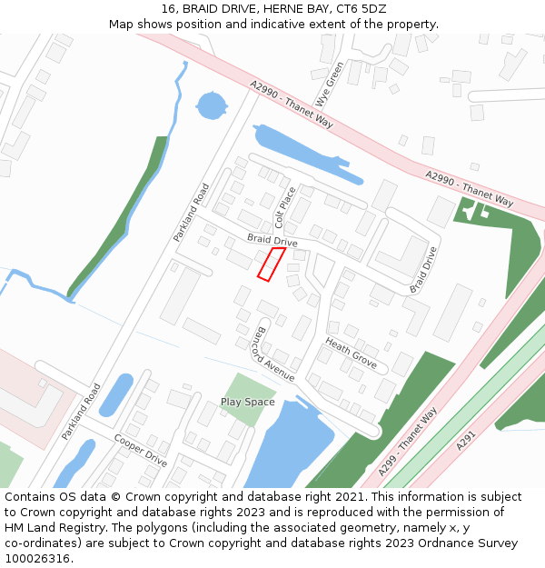 16, BRAID DRIVE, HERNE BAY, CT6 5DZ: Location map and indicative extent of plot