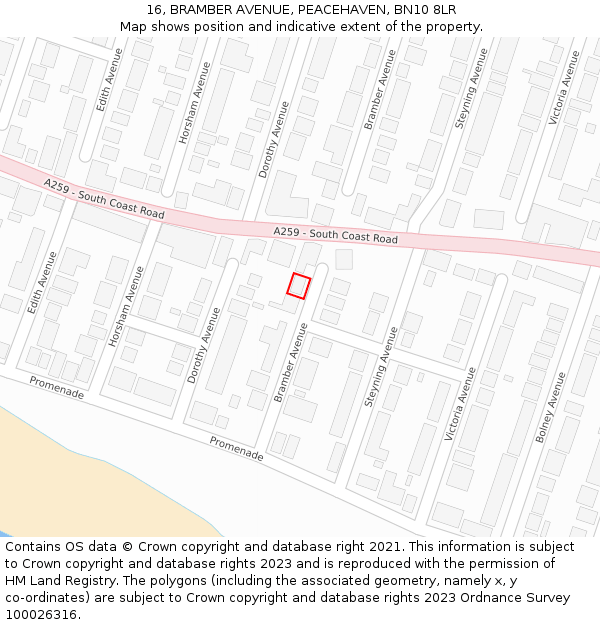 16, BRAMBER AVENUE, PEACEHAVEN, BN10 8LR: Location map and indicative extent of plot