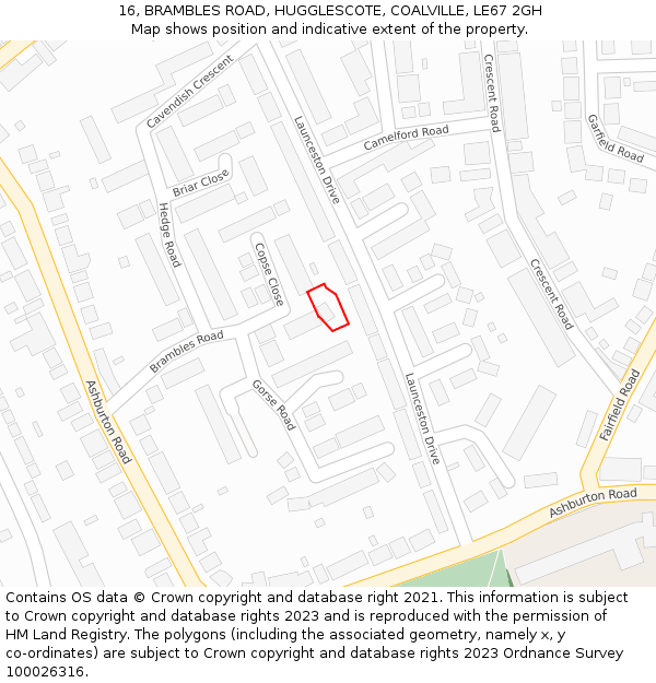 16, BRAMBLES ROAD, HUGGLESCOTE, COALVILLE, LE67 2GH: Location map and indicative extent of plot