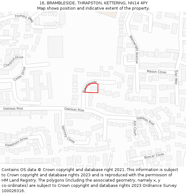 16, BRAMBLESIDE, THRAPSTON, KETTERING, NN14 4PY: Location map and indicative extent of plot