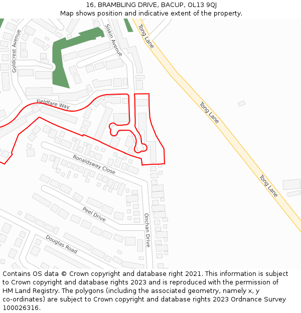 16, BRAMBLING DRIVE, BACUP, OL13 9QJ: Location map and indicative extent of plot