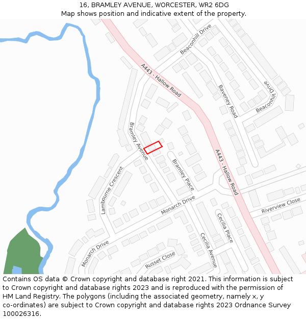 16, BRAMLEY AVENUE, WORCESTER, WR2 6DG: Location map and indicative extent of plot
