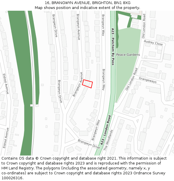 16, BRANGWYN AVENUE, BRIGHTON, BN1 8XG: Location map and indicative extent of plot