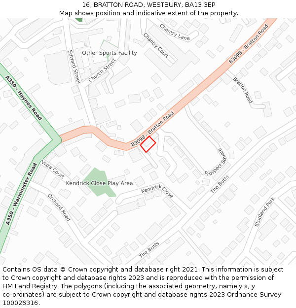 16, BRATTON ROAD, WESTBURY, BA13 3EP: Location map and indicative extent of plot