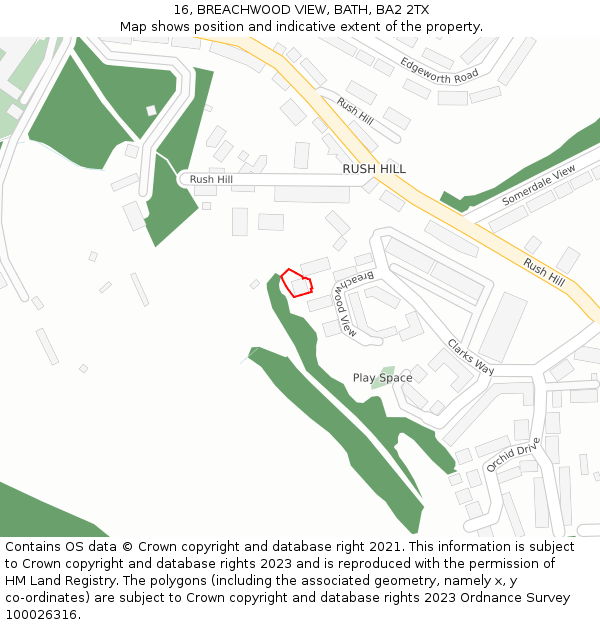 16, BREACHWOOD VIEW, BATH, BA2 2TX: Location map and indicative extent of plot