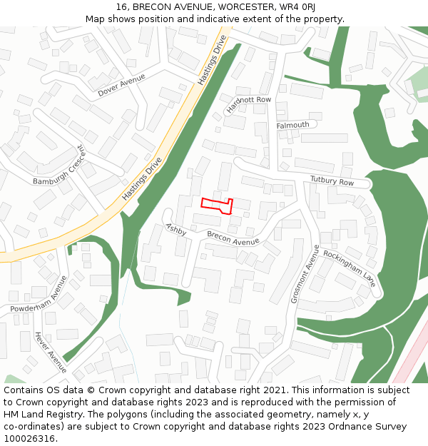 16, BRECON AVENUE, WORCESTER, WR4 0RJ: Location map and indicative extent of plot