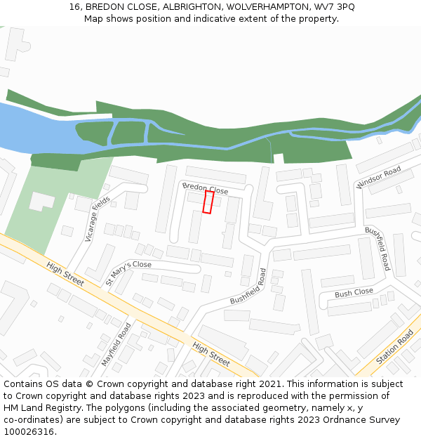 16, BREDON CLOSE, ALBRIGHTON, WOLVERHAMPTON, WV7 3PQ: Location map and indicative extent of plot