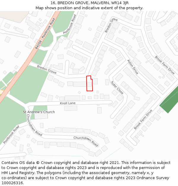 16, BREDON GROVE, MALVERN, WR14 3JR: Location map and indicative extent of plot
