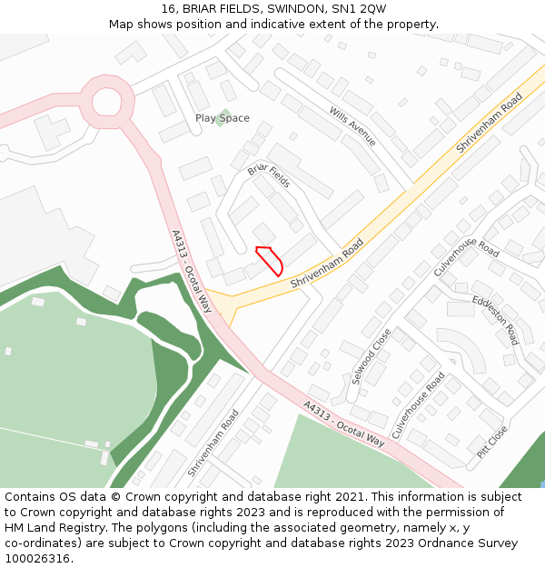 16, BRIAR FIELDS, SWINDON, SN1 2QW: Location map and indicative extent of plot