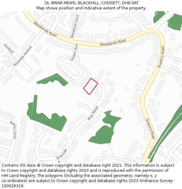 16, BRIAR MEWS, BLACKHILL, CONSETT, DH8 0AT: Location map and indicative extent of plot