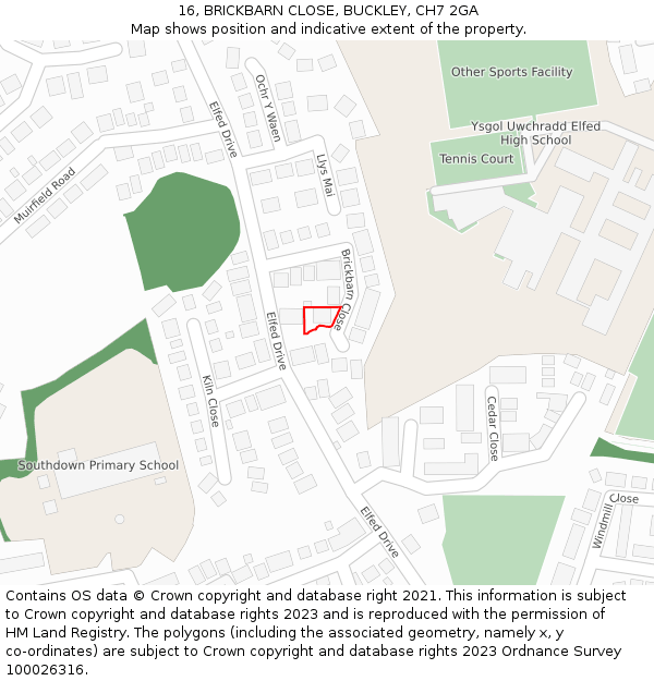 16, BRICKBARN CLOSE, BUCKLEY, CH7 2GA: Location map and indicative extent of plot