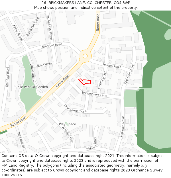 16, BRICKMAKERS LANE, COLCHESTER, CO4 5WP: Location map and indicative extent of plot