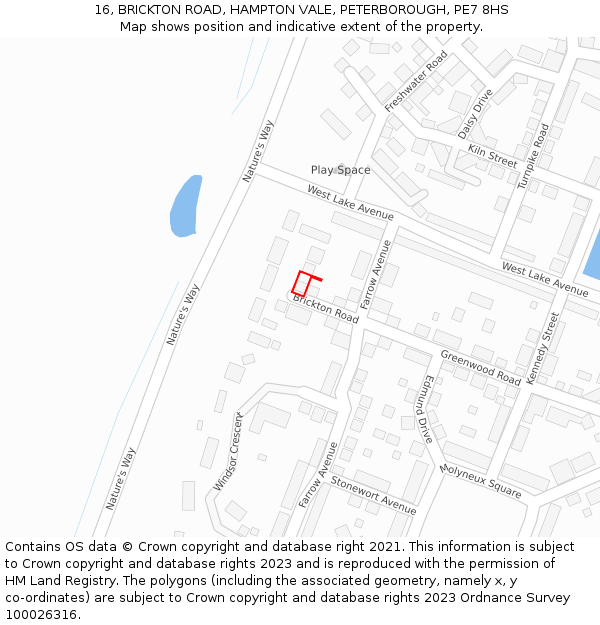 16, BRICKTON ROAD, HAMPTON VALE, PETERBOROUGH, PE7 8HS: Location map and indicative extent of plot