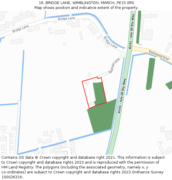 16, BRIDGE LANE, WIMBLINGTON, MARCH, PE15 0RS: Location map and indicative extent of plot