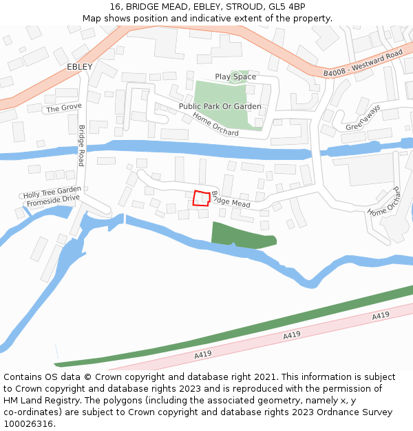 16, BRIDGE MEAD, EBLEY, STROUD, GL5 4BP: Location map and indicative extent of plot