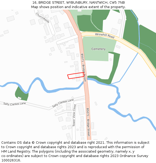 16, BRIDGE STREET, WYBUNBURY, NANTWICH, CW5 7NB: Location map and indicative extent of plot