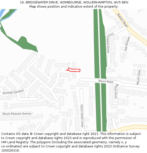 16, BRIDGEWATER DRIVE, WOMBOURNE, WOLVERHAMPTON, WV5 8EN: Location map and indicative extent of plot