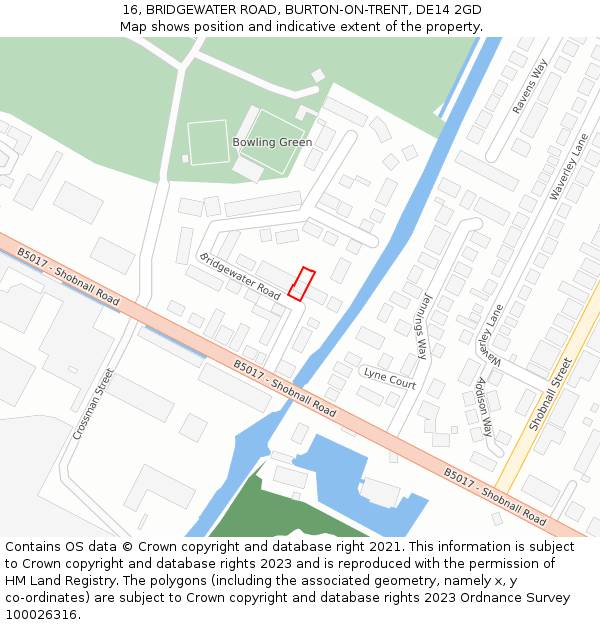 16, BRIDGEWATER ROAD, BURTON-ON-TRENT, DE14 2GD: Location map and indicative extent of plot