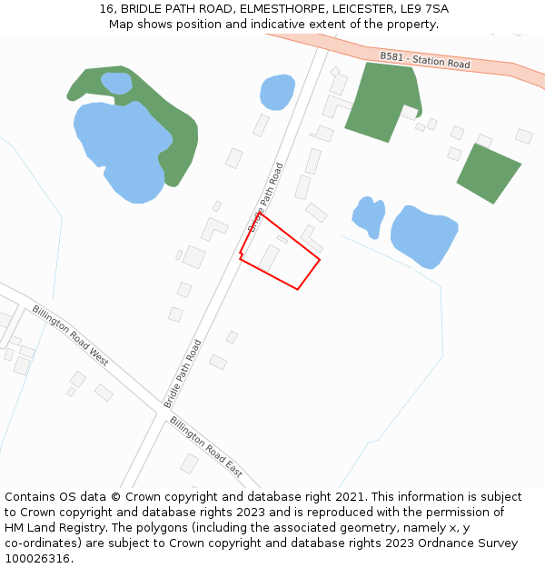 16, BRIDLE PATH ROAD, ELMESTHORPE, LEICESTER, LE9 7SA: Location map and indicative extent of plot