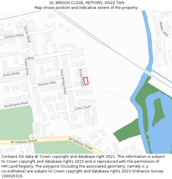 16, BRIDON CLOSE, RETFORD, DN22 7WN: Location map and indicative extent of plot
