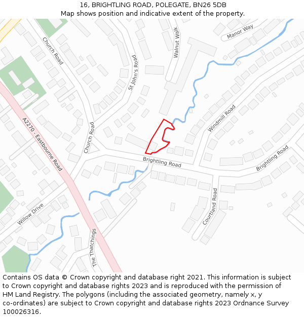 16, BRIGHTLING ROAD, POLEGATE, BN26 5DB: Location map and indicative extent of plot