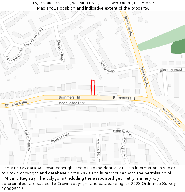 16, BRIMMERS HILL, WIDMER END, HIGH WYCOMBE, HP15 6NP: Location map and indicative extent of plot