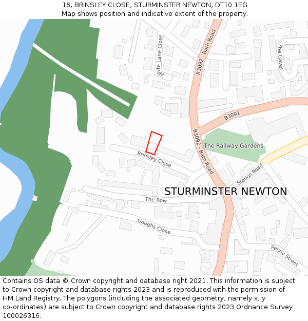 16, BRINSLEY CLOSE, STURMINSTER NEWTON, DT10 1EG: Location map and indicative extent of plot