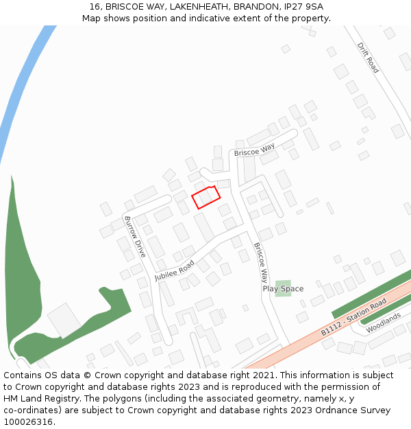 16, BRISCOE WAY, LAKENHEATH, BRANDON, IP27 9SA: Location map and indicative extent of plot