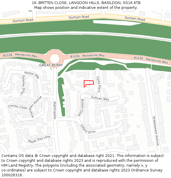 16, BRITTEN CLOSE, LANGDON HILLS, BASILDON, SS16 6TB: Location map and indicative extent of plot
