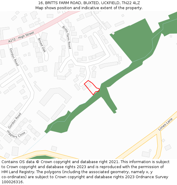 16, BRITTS FARM ROAD, BUXTED, UCKFIELD, TN22 4LZ: Location map and indicative extent of plot