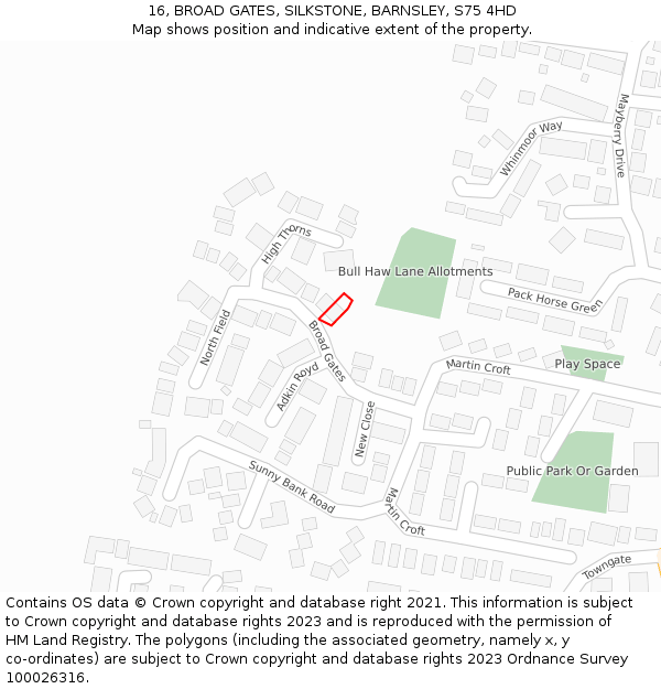 16, BROAD GATES, SILKSTONE, BARNSLEY, S75 4HD: Location map and indicative extent of plot