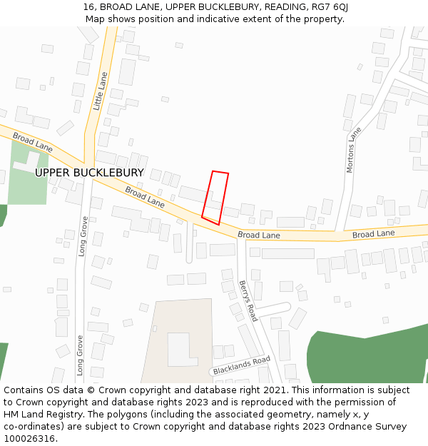 16, BROAD LANE, UPPER BUCKLEBURY, READING, RG7 6QJ: Location map and indicative extent of plot