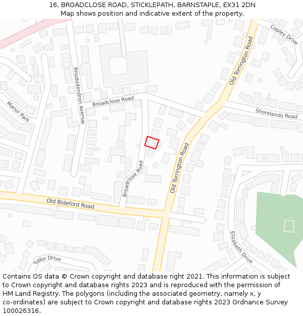 16, BROADCLOSE ROAD, STICKLEPATH, BARNSTAPLE, EX31 2DN: Location map and indicative extent of plot