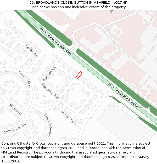 16, BROADLANDS CLOSE, SUTTON-IN-ASHFIELD, NG17 4JN: Location map and indicative extent of plot