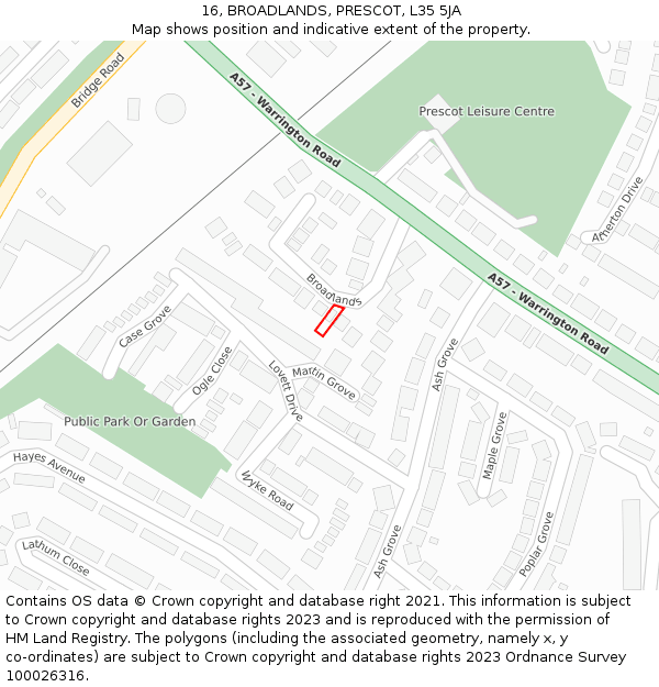 16, BROADLANDS, PRESCOT, L35 5JA: Location map and indicative extent of plot