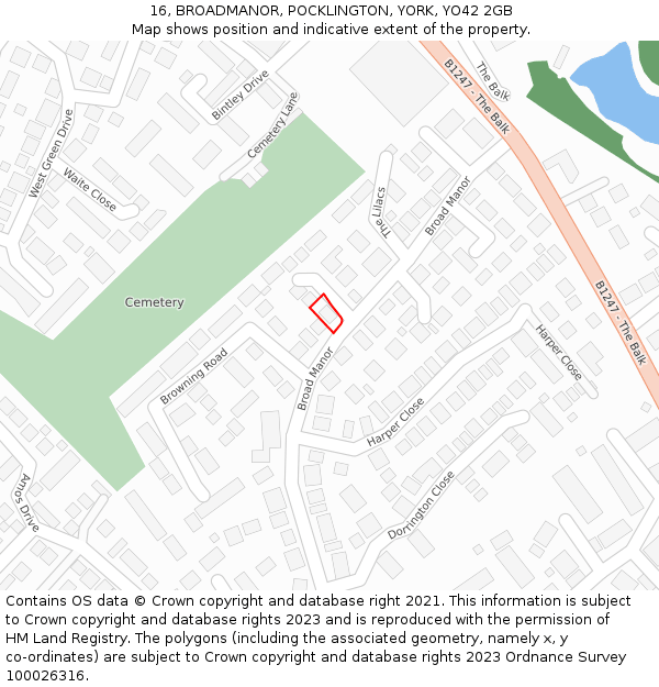 16, BROADMANOR, POCKLINGTON, YORK, YO42 2GB: Location map and indicative extent of plot