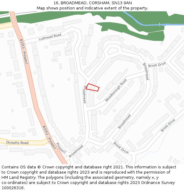 16, BROADMEAD, CORSHAM, SN13 9AN: Location map and indicative extent of plot